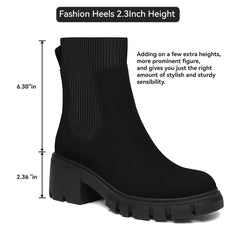 Athlefit Women's Chelsea Boots Fashion Slip on Platform Ankle Boots Lug Sole Chunky Booties 8 02black